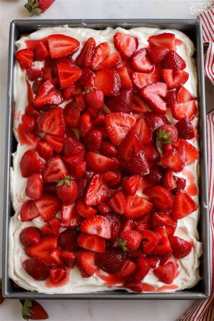 Strawberry Shortcake Sheet Cake - Celebrating Sweets